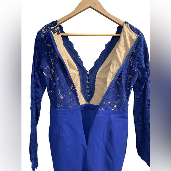 LuLu's Royal Blue Lace Bodycon Dress Size M – Long Sleeve Cocktail Party Dress - Picture 7 of 8